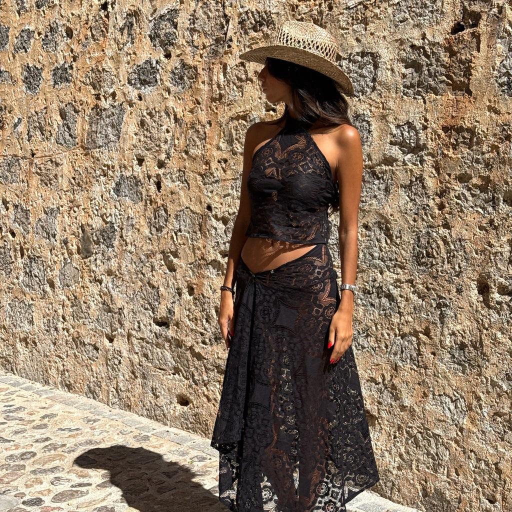 Flora noir - set Paréo long + top