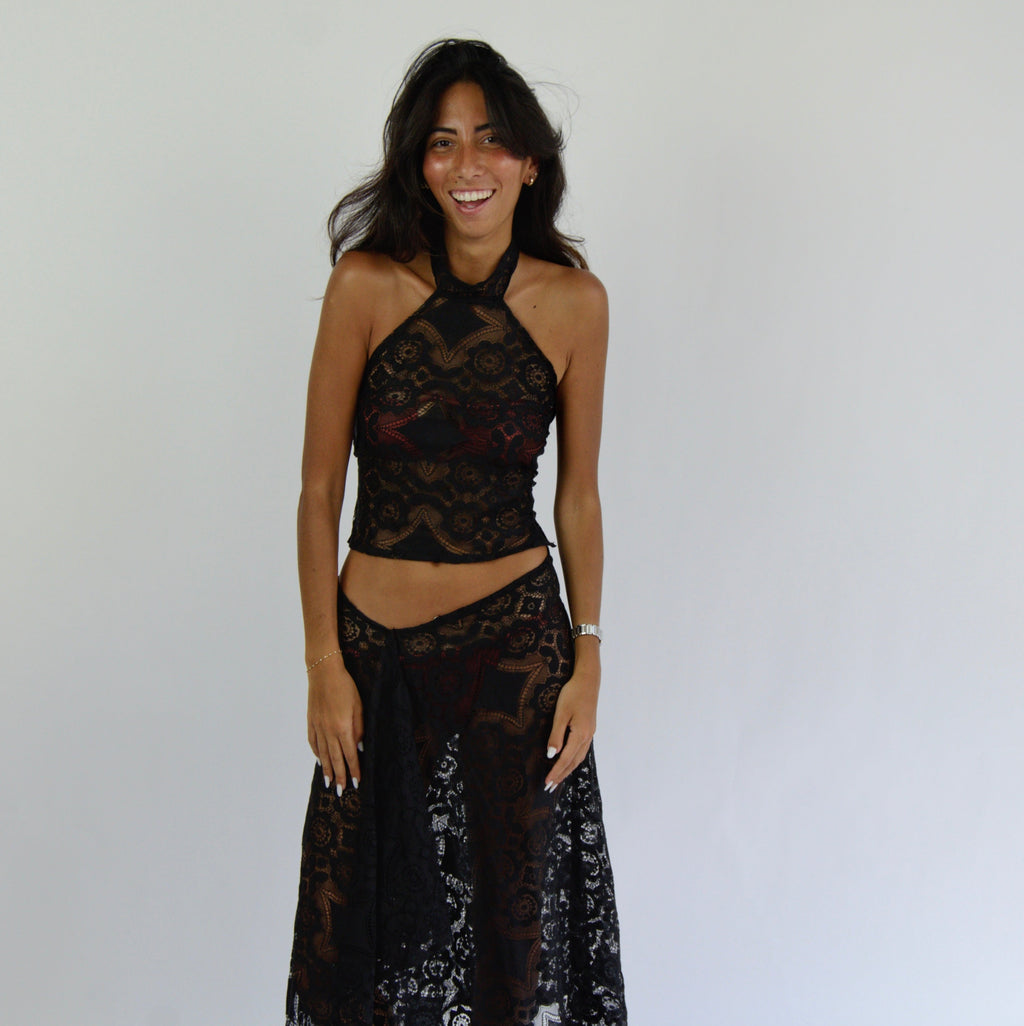 Flora noir - set Paréo long + top
